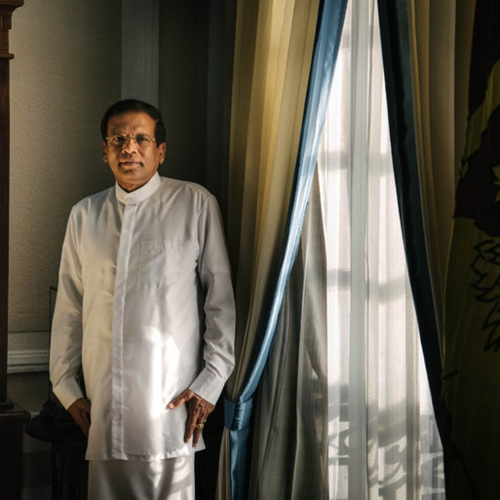   President Maithripala Sirisena of Sri Lanka in his office in Colombo, the capital. He has pledged to persuade his Sinhalese people to support a new Constitution that devolves the powers of the central government that they dominate. Credit Sergey Ponomarev for The New York Times 