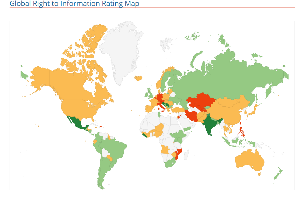 Right to Information map, Green is the best