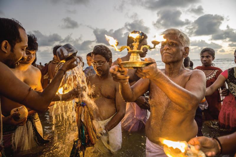 Tamil Hindus celebrate Masi Magam at Point Pedro, on the Jaffna Peninsula. During the festival, temple idols are carried to the sea for a ceremonial bath and devotees wash away their sins. Nearly 13 percent of Sri Lankans are Hindu, including most Tamils. 