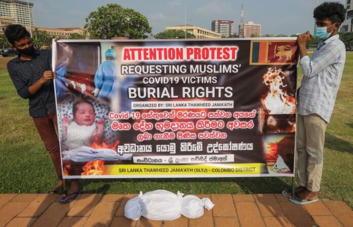 Muslims protest cremation of COVID -19 related deaths in Sri Lanka
