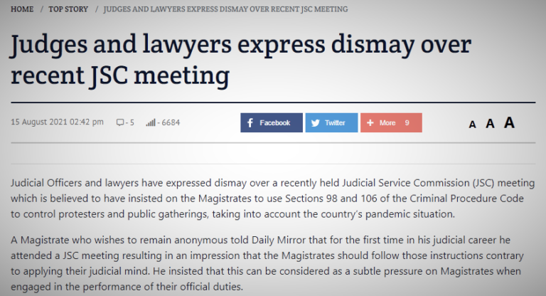 BASL write to JSC: Was the JSC seminar an attempt to impress Magistrates to give in to police requests to curb protests?