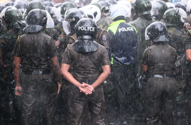 Sri Lanka police which did not provide protection for ballot  printing send 100s due to SJB protest