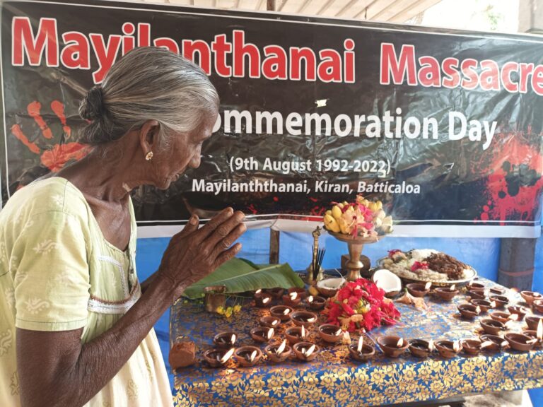 Mylanthanai villagers call for justice for the massacre in 1992 where 33 Tamils were killed.