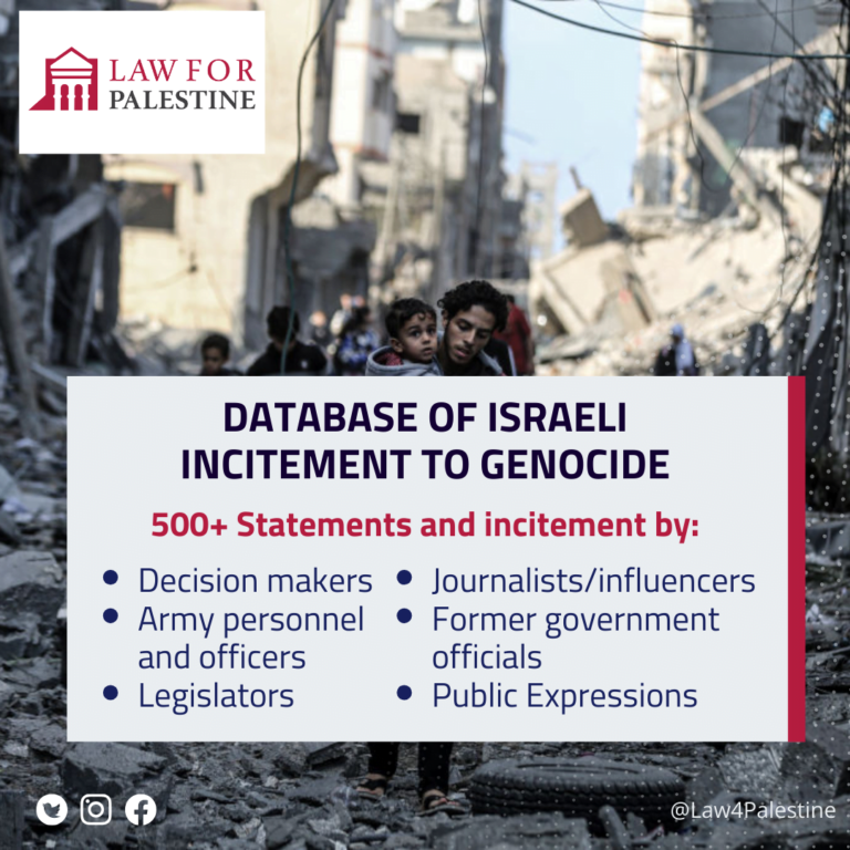 Law for Palestine Releases Database with 500+ Instances of Israeli Incitement to Genocide – Continuously Updated